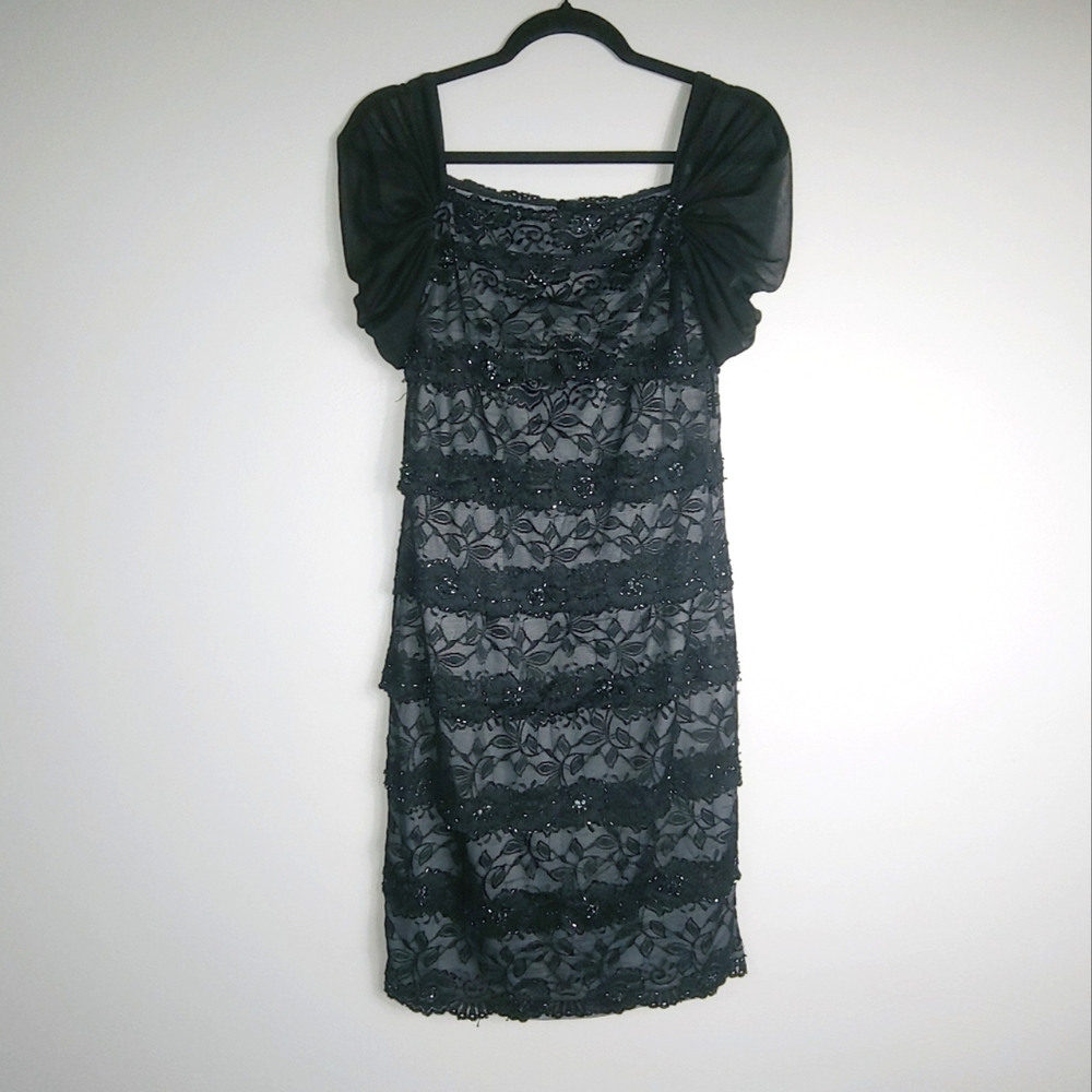 6 Patra Black Beaded Tiered Great Gatsby Party Dress